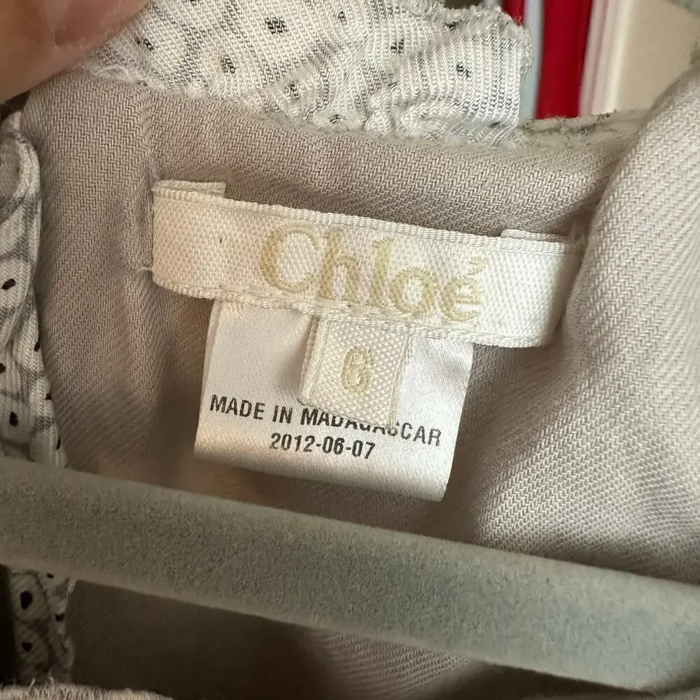 Chloe Girl's Drop Waist Long Sleeve Bow Dress Gray White Size 6